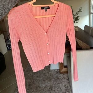 Missguided Pink Button Down Ribbed Top